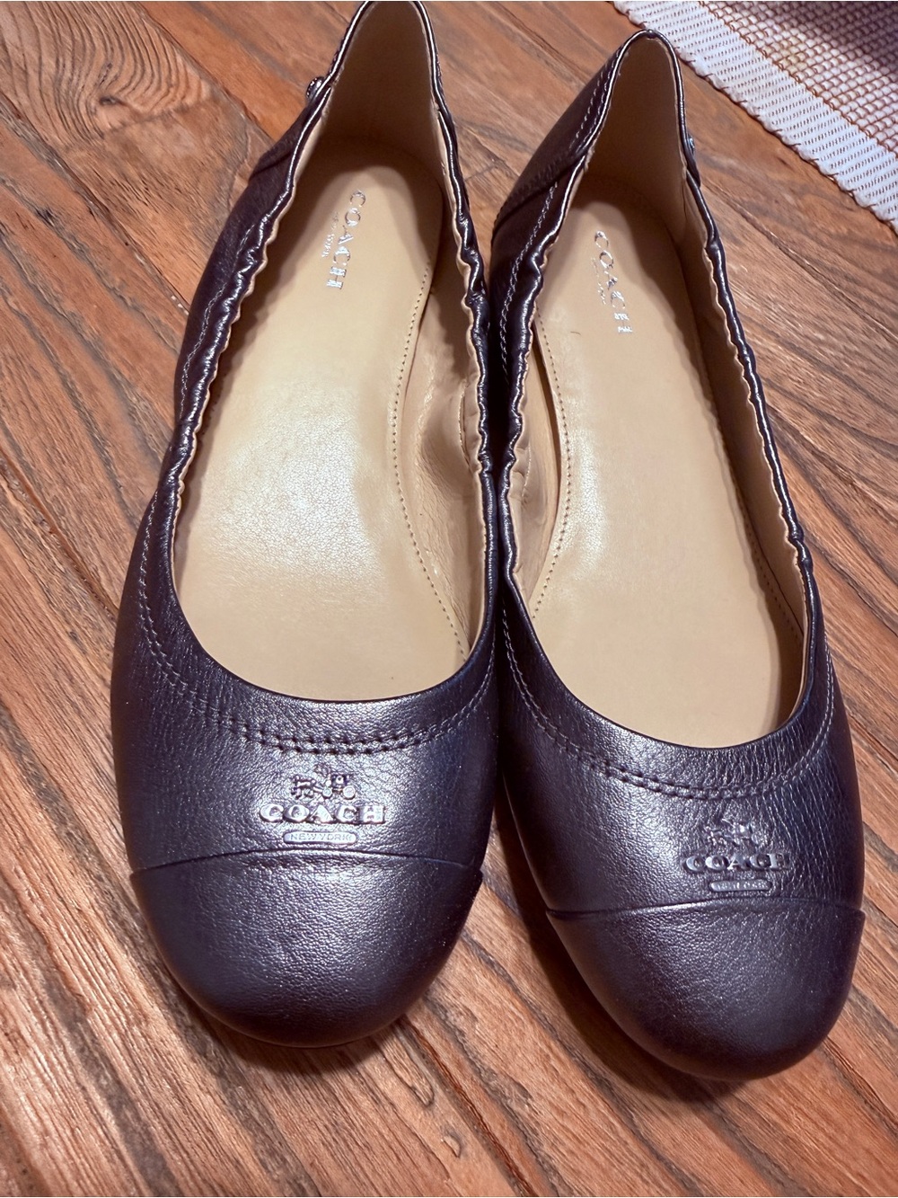 COACH Dark silver/gunmetal Leather Ballet Flats
